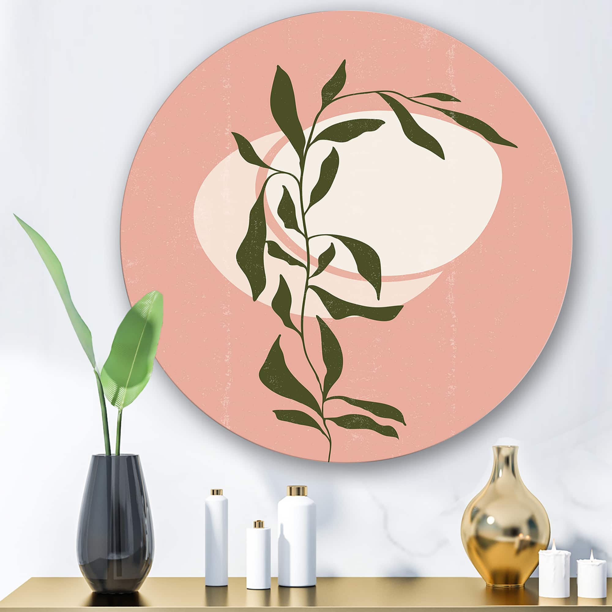 Designart - Abstract Geometrical Sun and Moon With Leaf VI